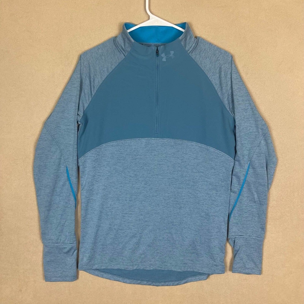 Under Armour Run 1/4 Zip Long Sleeve Fitted Shirt Mens S Blue Stretch Athletic